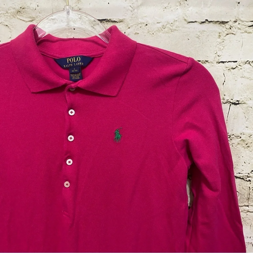 Polo Ralph Lauren Pink Green Pony Long Sleeve Polo Dress
